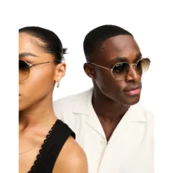 Ray-Ban Jack round hex sunglasses in gold and brown