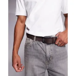 HUGO RED Gelio logo buckle leather belt in dark brown