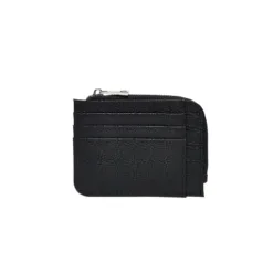 ASOS DESIGN faux leather saffiano card holder with zip in black