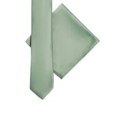 ASOS DESIGN satin slim tie and pocket square in sage green