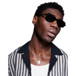 ASOS DESIGN retro frame square sunglasses with smoke lens in black
